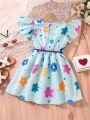 SHEIN Kids SUNSHNE Toddler Girls' Floral Print Ruffle Sleeve Belted Dress
