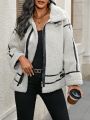 SHEIN Essnce Women's Simple Warm And Fashionable Pu Splicing Jacket