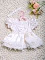 Baby Girl Contrast Lace Ruffle Trim Dress & Headband Photo Outfit