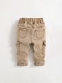 SHEIN New Style Infant Boys' Khaki Workwear Pocket Streetwear Denim Pants