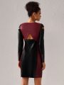 Sava Nation Designs Butterfly Design Decorative Hollow Out Details Color Block Synthetic Leather Dress