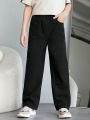 SHEIN Tween Boys' Casual Loose Fit Solid Color Straight Leg Jeans