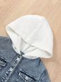 Baby Boys' Hooded Washed Denim Patchwork Shirt