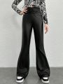 Teen Girl Ruched Front Flare Leg PU Leather Pants