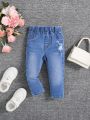 SHEIN High Stretch Skinny Ripped Denim Jeans For Baby Girls, Casual & Fashionable
