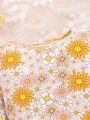 SHEIN Baby Girls' Leisure Cute Flower Printed Home Wear Set