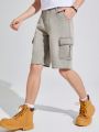 SHEIN Teen Boys' Gray Workwear Style Washed Denim Shorts With Pockets