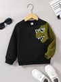 SHEIN Kids EVRYDAY Boys' Cartoon Embroidery Warm Lined Long Sleeve Sweatshirt For Autumn And Winter