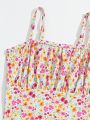 Little Girls' Floral Print Bikini Set With Cami Top, Briefs 3pcs/Set