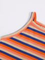SHEIN Teen Girl Knitted Colorful Stripe Slim Fit Casual Tank Top