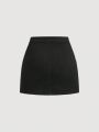 SHEIN Teen Girls' Solid Color Zip-Front Denim Skirt