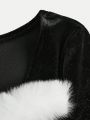 SHEIN Tween Girls' Casual Velvet Sweetheart Collar Long Sleeve Dress