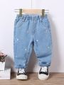Baby Girl Heart Embroidery Jeans