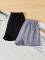 SHEIN Kids EVRYDAY Teen Girls' Knitted Solid Color Loose Fit Casual Shorts 2pcs/Set