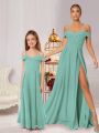 SHEIN Kids Nujoom Girls' Knitted Solid Color Elegant Dress
