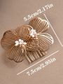 1pc Women's Hollow Out Gold-tone Alloy Flower Design Hair Comb, Bridal Wedding Party Accessory