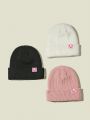 CourtneyGrabenShop 3pcs Heart Patterned Tag Knitted Beanie