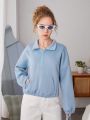 Teen Girls Zippered Half-Fly Drop Shoulder Long-Sleeved Sweatshirt