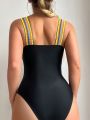 SHEIN Swim Vcay Women's Geometric Woven One-Piece Swimsuit With Underwire