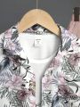 SHEIN Teens' Casual Tropical Printed Short Sleeve Shirt And Shorts Set, Summer