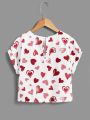SHEIN Kids EVRYDAY Toddler Girls' Heart Printed Tie Front Casual Shirt