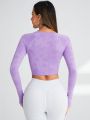 Women's Round Neck Raglan Long Sleeve Sports T-Shirt With Plant Print