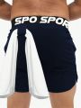 SHEIN Sport Corelite Men's Letter Print Waist Slant Pocket Sports Shorts