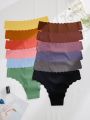 12pcs/Pack Women'S Solid Color Triangle Panties With Curved Edge
