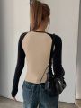 DAZY Fashion Women Spring/Summer Colorblock Round Neck Raglan Sleeve Long Sleeve Slim Fit T-Shirt