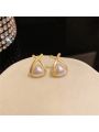 1 Pair of Triangle and  X Shaped Shell Pearl Moonstone Earrings with Sterling Silver Pin for Women