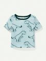 Cozy Cub Baby Boy Snug Fit Pajamas Cartoon Dinosaur Animal Pattern Colorblock Pullover Top And Pants Set