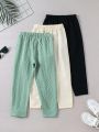 SHEIN Toddler Boys' Simple Style Three-Piece Set With Solid Color Pants