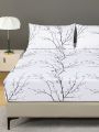 3pcs Fitted Sheet Set, 90g Microfiber Fleece, Floral Plant Elements Pattern, Including 1 Fitted Sheet And 2 Pillowcases