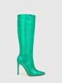 Party Collection Crocodile Embossed Point Toe Stiletto Heeled Classic Boots