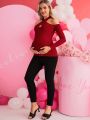 SHEIN Maternity Long Sleeve Top With Hollow Out Shoulder Design