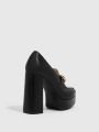 Everyday Collection Square Toe Platform Chunky Heeled Loafer Pumps