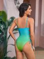 SHEIN Swim Vcay Women's Gradient Color One-Piece Cami Swimsuit