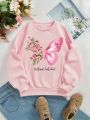 Tween Girl Floral & Butterfly Print Thermal Lined Pullover