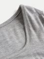 SHEIN Teen Girl Square Neck Drawstring Asymmetrical Hem Short Sleeve T-Shirt