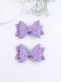 2pcs/pack Purple Glitter Bow Hair Clips For Kids