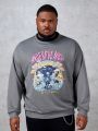 Manfinity Men's Plus Size Loose-Fit Knitted Sweatshirt With Mushroom & Skull Print And Round Neckline