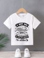 Little Girls' White Short Sleeve T-Shirt With Simple English Letter Printed Design For Summer