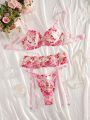 Floral Embroidery Mesh Sexy Lingerie Set