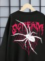 Teenage Girls' Casual Letter & Spider Pattern Long Sleeve Round Neck Sweatshirt, Suitable For Autumn And Winter