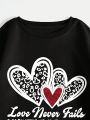 Girls' (big) Heart Slogan Print Drop Shoulder Long Sleeve Sweatshirt