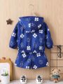 Toddler Boys' Casual Geometric Printed Hooded Jacket And Shorts Set With Fashionable Artistic Design