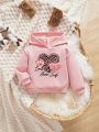 Baby Girl Heart & Letter Graphic Hoodie