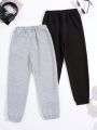 SHEIN Kids EVRYDAY Tween Boys' Casual Solid Color Patch Detail Knitted Pants 2pcs/Set