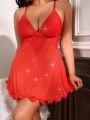 Plus Size Women's Shiny & Sexy Lingerie Dress With Thongs