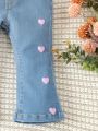 Baby Girl Heart Embroidery Flare Leg Jeans